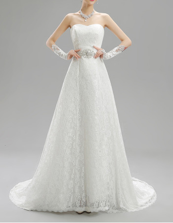 Discount Vintage A-Line Sweetheart Sweep Train Lace Wedding Dresses