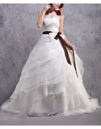 Custom A-Line Long Organza Layered Skirt Wedding Dresses with Belts