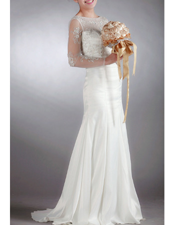 Sheath Chiffon Wedding Dresses with Long Sheer Sleeves