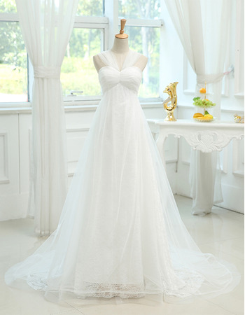 Custom Empire Sweetheart Sweep Train Wedding Dresses with Straps