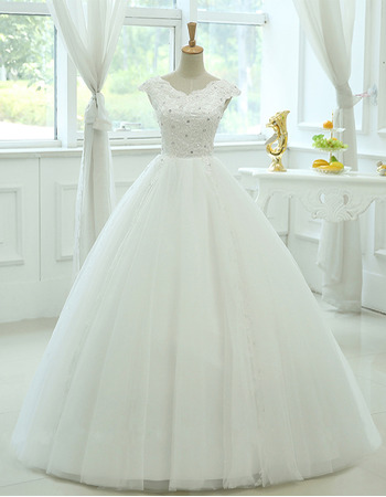 Affordable Ball Gown V-Neck Floor Length Organza Wedding Dresses