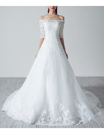 New Off-the-shoulder Organza Wedding Dresses with Half Sleeves