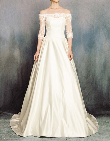 Custom Off-the-shoulder Satin Wedding Dresses with Half Sleeves