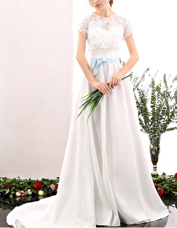 Discount Long Satin Wedding Dress with Lace Shirt Blouse and Belt