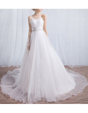 Elegant Strapless Chapel Train Organza Wedding Dresses