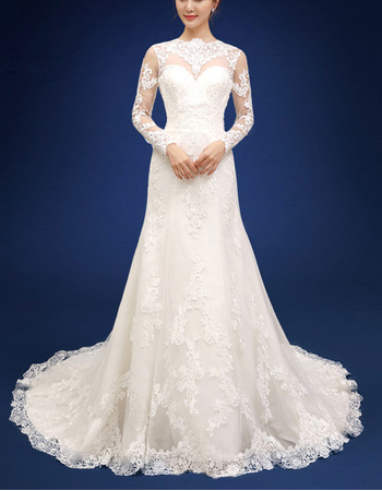 Custom Sheath Long Organza Backless Wedding Dresses with Long Sleeves