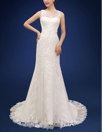 Inexpensive Sheath Sleeveless Court Train Organza Wedding Dresses