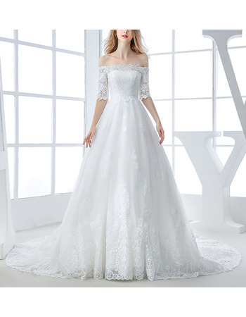 Elegant Off-the-shoulder Organza Wedding Dresses with Half Sleeves