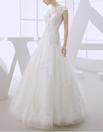 Discount A-Line Floor Length Organza Dropped Waist Wedding Dresses