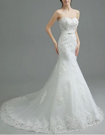 New Sheath Sweetheart Court Train Organza Applique Wedding Dresses