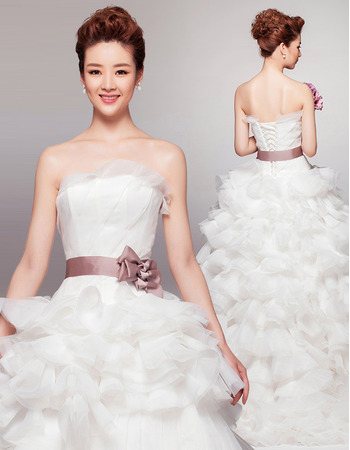 Strapless Ruffle Skirt Wedding Dresses with Belts