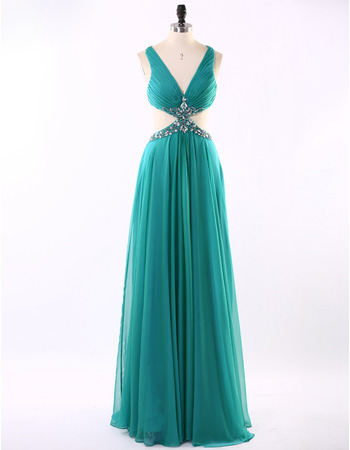 V-Neck Floor Length Chiffon Evening/ Prom Dresses