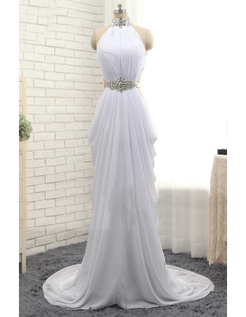 Custom Mandarin Collar Long Chiffon Pick-Up Skirt Evening Dresses