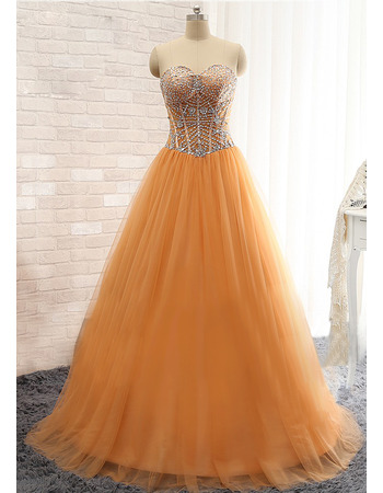 Custom Ball Gwon Sweetheart Floor Length Satin Tulle Evening Dresses