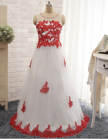 Ball Gown Floor Length Tulle Applique Evening Dresses