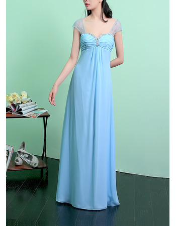 Empire Sweetheart Cap Sleeves Chiffon Evening Dresses