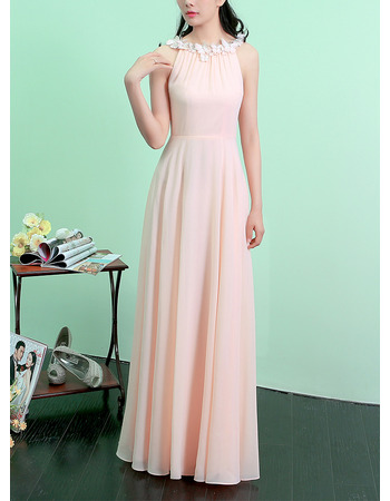 Custom Halter Sleeveless Floor Length Chiffon Evening Dresses