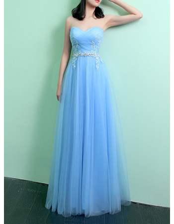 Custom Sweetheart Long Satin Tulle Evening Dresses with Applique