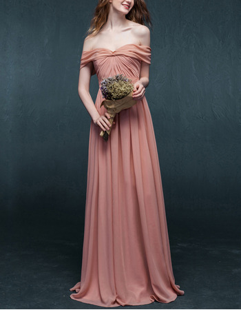 Off-the-shoulder Floor Length Chiffon Evening Dresses