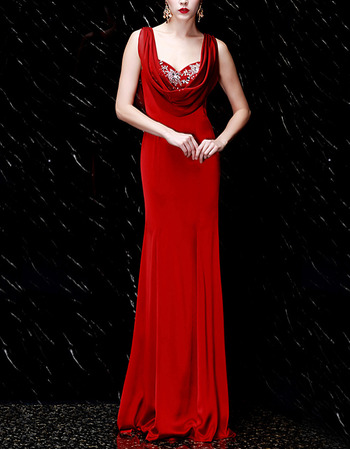 Sheath Cowl Sweetheart Floor Length Chiffon Evening Dresses