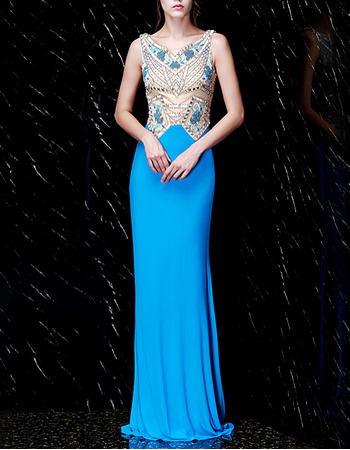 Affordable Sheath Long Chiffon Evening Dresses with Rhinestone