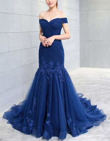 Discount Trumpet Off-the-shoulder Sweep Train Organza Evening Dresses