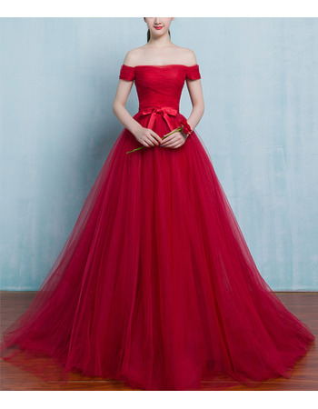 Formal A-Line Off-the-shoulder Sweep Train Organza Evening Dresses