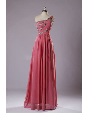 Discount One Shoulder Sleeveless Floor Length Chiffon Evening Dresses