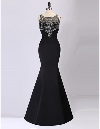 Sexy Mermaid Sleeveless Floor Length Satin Black Evening Dresses