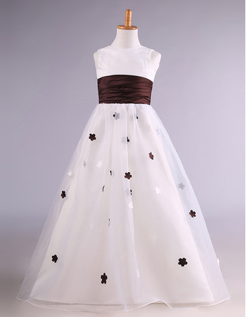 Floor Length Applique Flower Girl Dresses with Belts