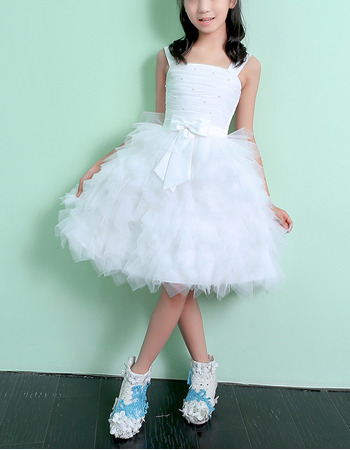 Adorable Knee Length Ruffle Skirt Flower Girl Dresses with Straps