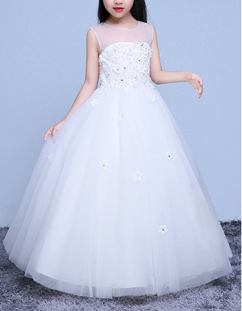 Sleeveless Floor Length Organza Flower Girl Dresses