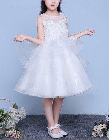 Custom Ball Gown Sleeveless Knee Length Organza Flower Girl Dresses