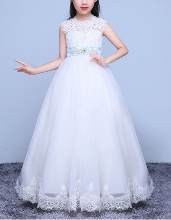 Discount Ball Gown Floor Length Applique Flower Girl Dress with Belt