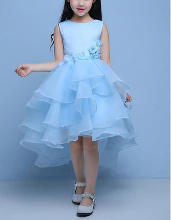 Custom High-Low Satin Organza Layered Skirt Flower Girl Dresses