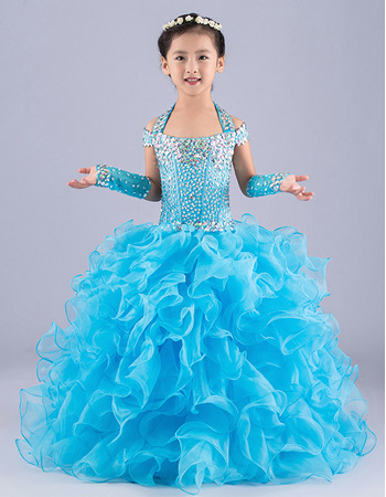 Ball Gown Halter Long Ruffle Skirt Flower Girl Dresses