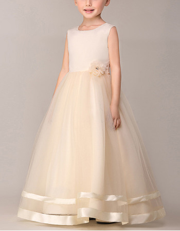 Discount Ball Gown Sleeveless Long Satin Organza Flower Girl Dresses