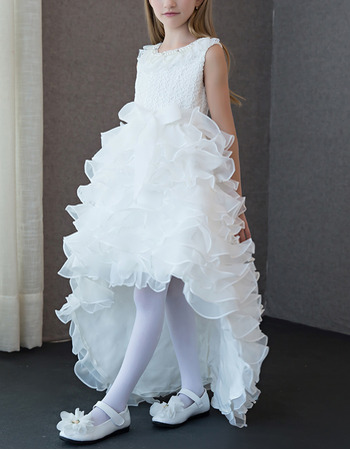 2018 New Style High-Low Sweep Train Ruffle Skirt Flower Girl Dresses