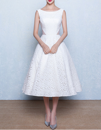 Classic A-Line Bateau Sleeveless Tea Length Lace Wedding Dresses