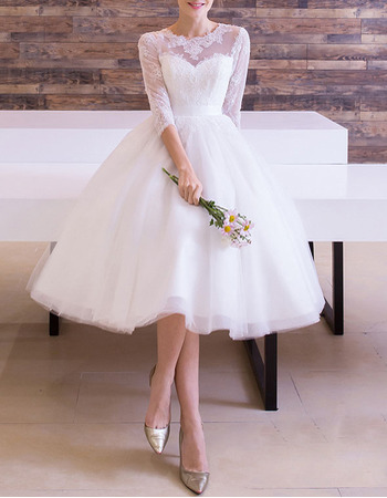 knee length long sleeve wedding dress