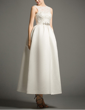 Inexpensive Ball Gown Tea Length Satin Reception Wedding Dresses