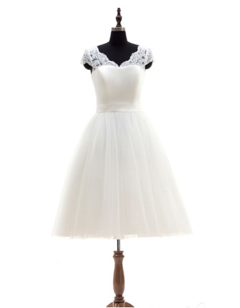 New A-Line V-Neck Cap Sleeves Knee Length Wedding Dresses