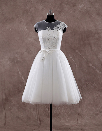 Custom A-Line Cap Sleeves Knee Length Organza Wedding Dresses