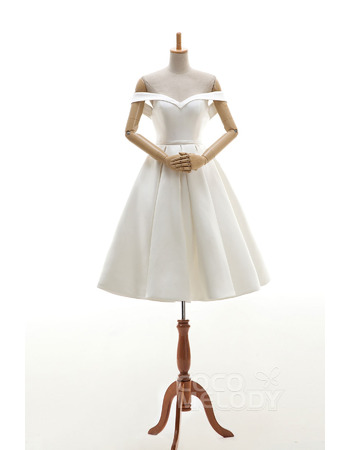 Off-the-shoulder Knee Length Satin Wedding Dresses
