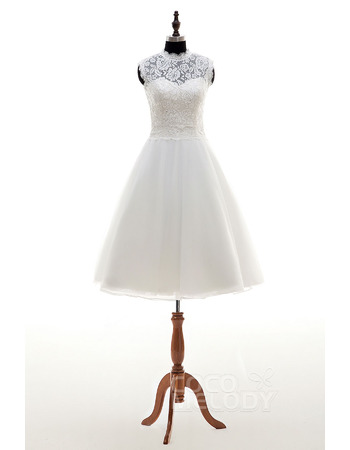 A-Line Sleeveless Knee Length Lace Short Reception Wedding Dress