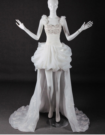 Custom High-Low Sweep Train Organza Wedding Dresses with Straps