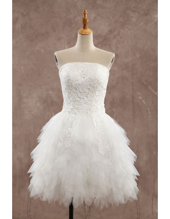 Informal Strapless Short Organza Ruffle Skirt Wedding Dresses