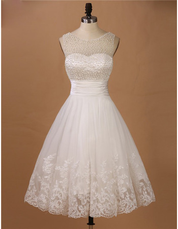 Custom A-Line Sleeveless Knee Length Organza Beading Wedding Dresses