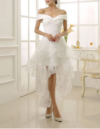 Off-the-shoulder High-Low Lace Short Wedding Dresses