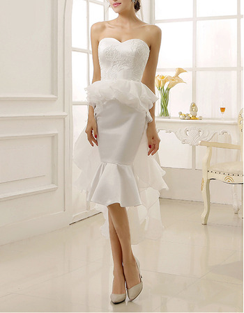 Custom Mermaid Sweetheart Knee Length Short Wedding Dress with Train